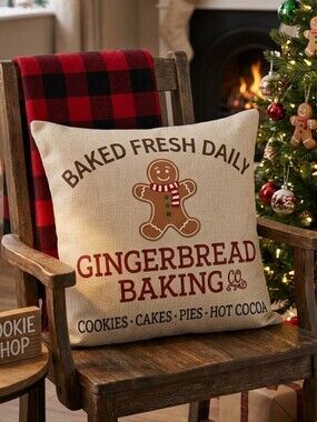 CHRISTMAS HOUSE Gingerbread Baking Holiday Decorative Pillow Cases, Set of 2